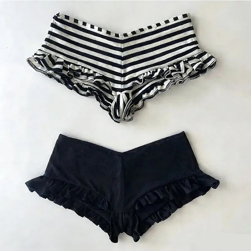 Summer New Korean Style Asian Culture ins Style Striped Lace Hot Girl Shorts European and American Fashion Women's Shorts sweet