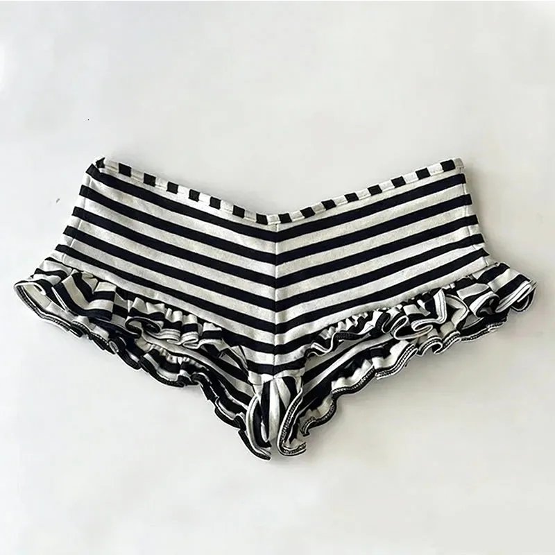 Summer New Korean Style Asian Culture ins Style Striped Lace Hot Girl Shorts European and American Fashion Women's Shorts sweet