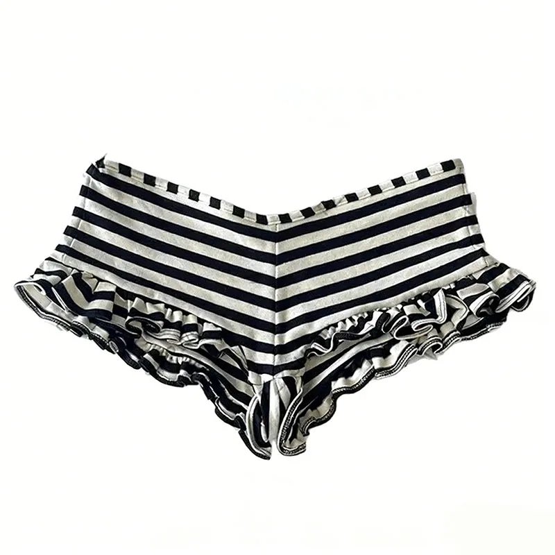 Summer New Korean Style Asian Culture ins Style Striped Lace Hot Girl Shorts European and American Fashion Women's Shorts sweet