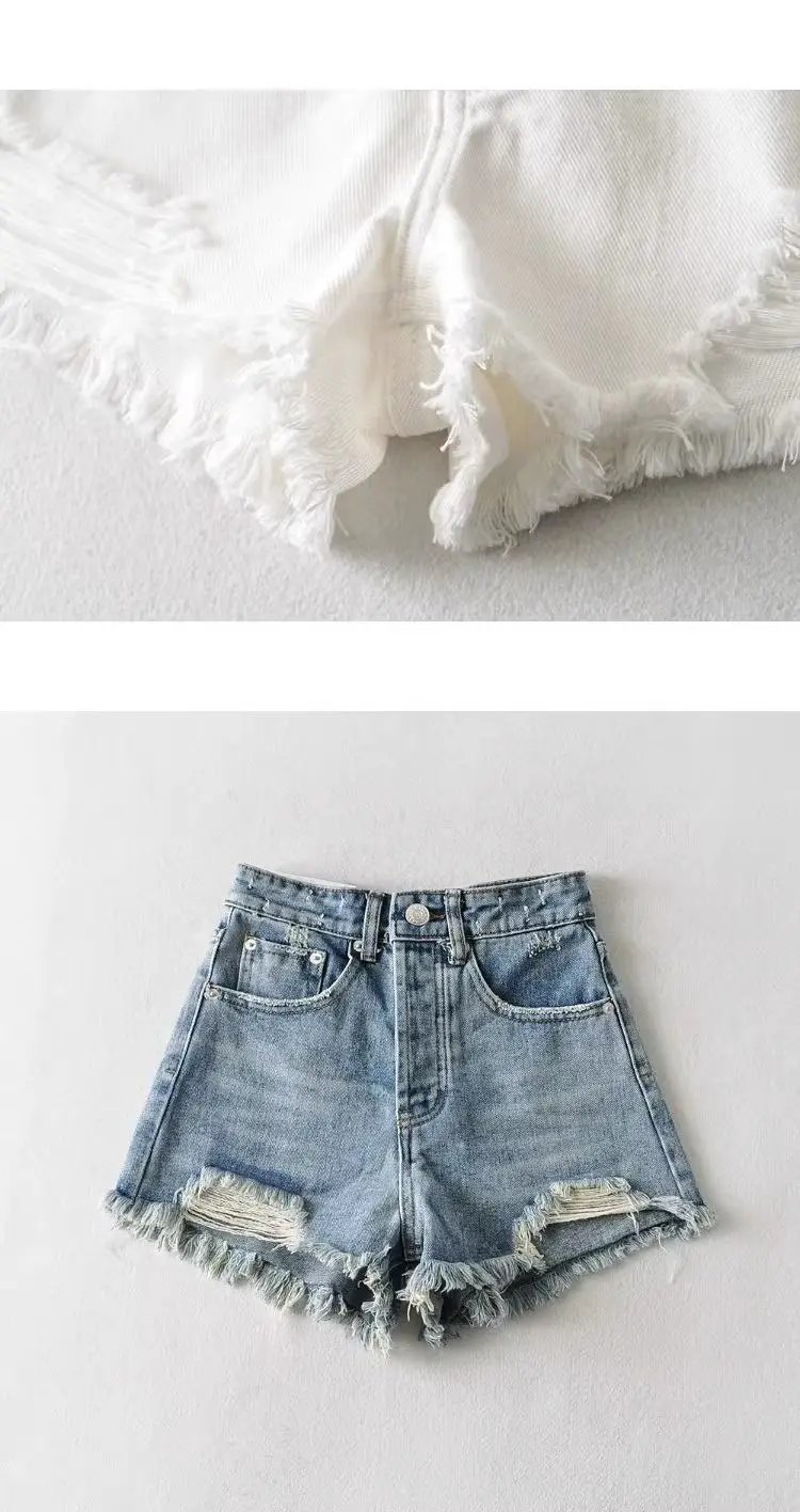 American Retro Washed and Old Rough Edge Torn Denim Shorts Sexy Hot Girl Style Denim Hot Pants Women