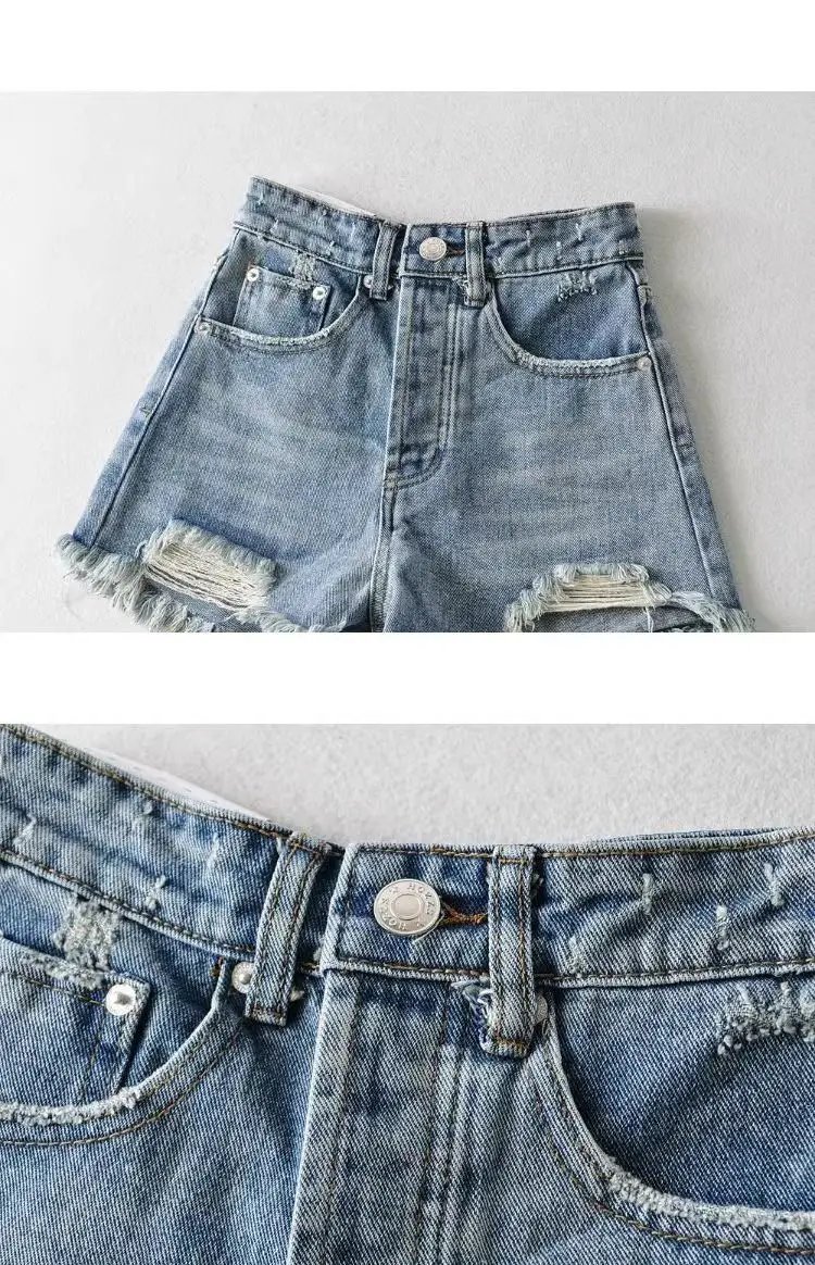 American Retro Washed and Old Rough Edge Torn Denim Shorts Sexy Hot Girl Style Denim Hot Pants Women