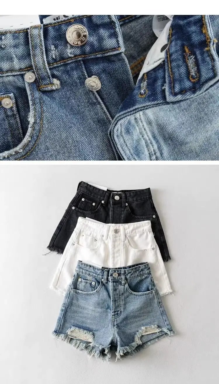 American Retro Washed and Old Rough Edge Torn Denim Shorts Sexy Hot Girl Style Denim Hot Pants Women