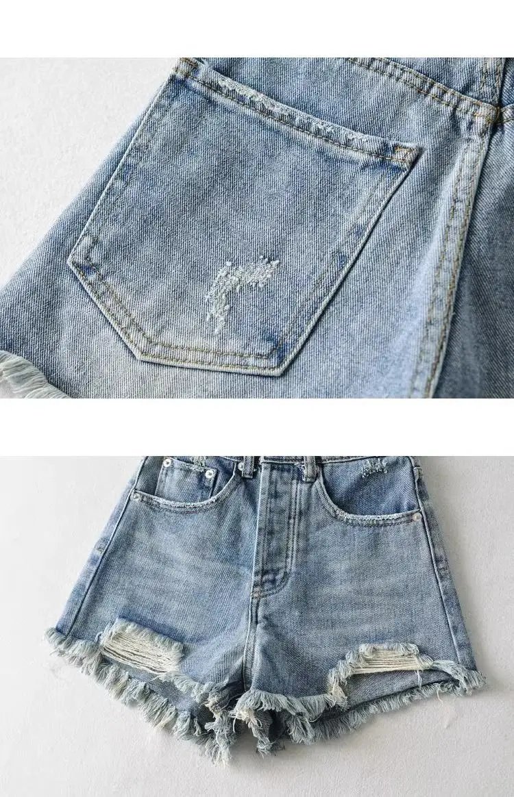 American Retro Washed and Old Rough Edge Torn Denim Shorts Sexy Hot Girl Style Denim Hot Pants Women