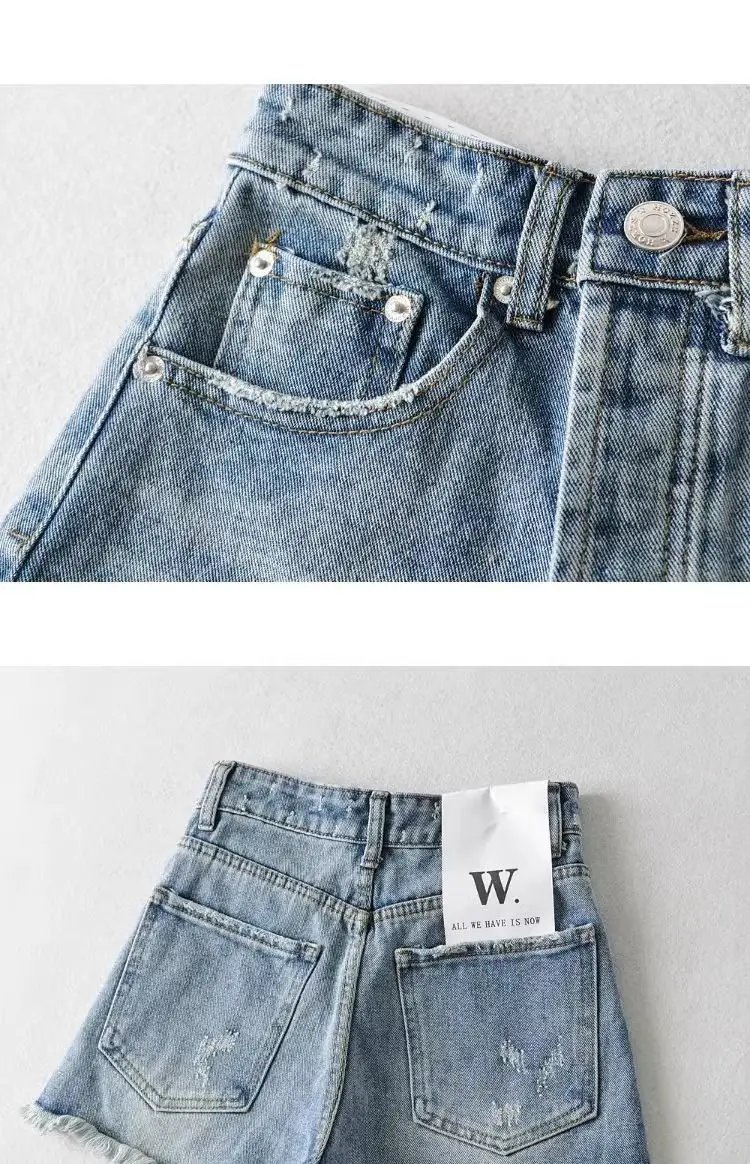 American Retro Washed and Old Rough Edge Torn Denim Shorts Sexy Hot Girl Style Denim Hot Pants Women