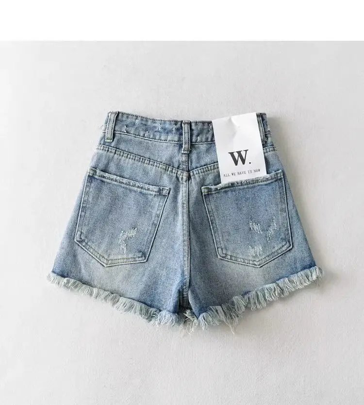 American Retro Washed and Old Rough Edge Torn Denim Shorts Sexy Hot Girl Style Denim Hot Pants Women