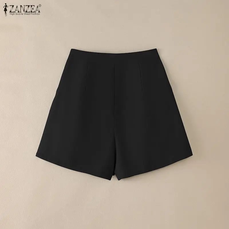 ZANZEA Minimalist Women's Shorts Summer Elegant High Waist Pleated Solid Color Short Pants Woman Casual Commuting A-Line Skorts