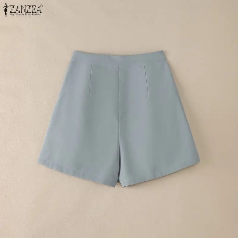 ZANZEA Minimalist Women's Shorts Summer Elegant High Waist Pleated Solid Color Short Pants Woman Casual Commuting A-Line Skorts