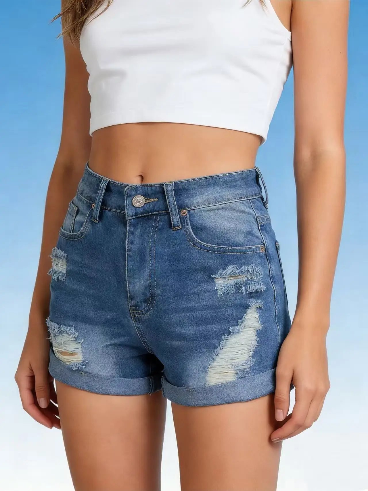 2026 Summer New Ripped Casual High Waist Women's Jeans Shorts
