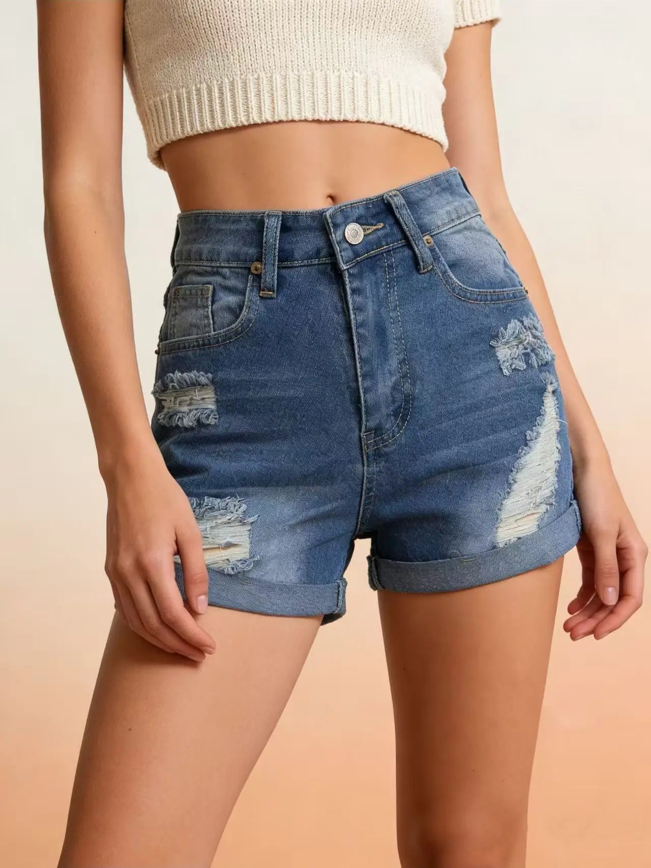 2026 Summer New Ripped Casual High Waist Women's Jeans Shorts