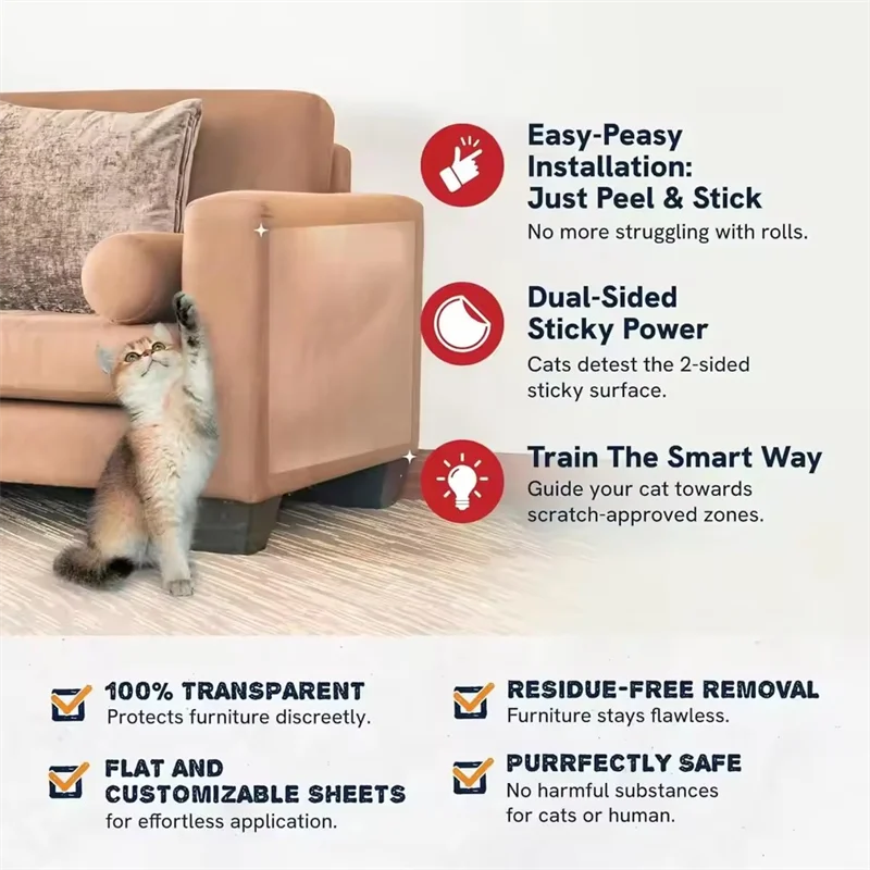 Cat Scratch Deterrent Tape Furniture Protectors From Cats Transparent Self-Adhesive Pet Training Tape for Sofa Furniture Sticker Cat Scratch Deterrent Tape Furniture Protectors From Cats Transparent Self-Adhesive Pet Training Tape for Sofa Furniture Sticker