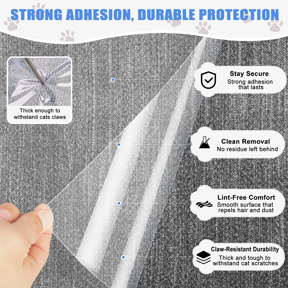 45x300cm Anti Cat Scratch Furniture Protector Self-Adhesive Peelable Cat Training Protectors PVC Transparent Tape for Couch Sofa