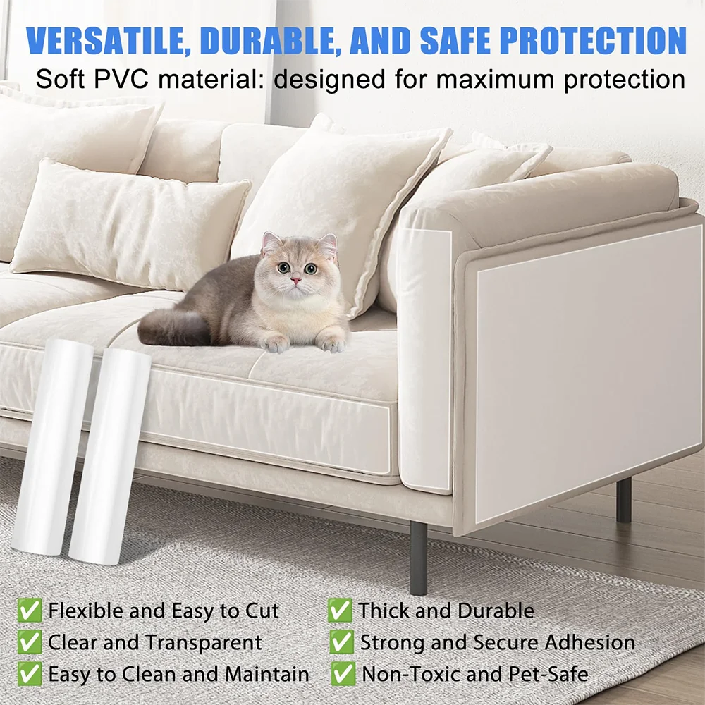 45x300cm Anti Cat Scratch Furniture Protector Self-Adhesive Peelable Cat Training Protectors PVC Transparent Tape for Couch Sofa