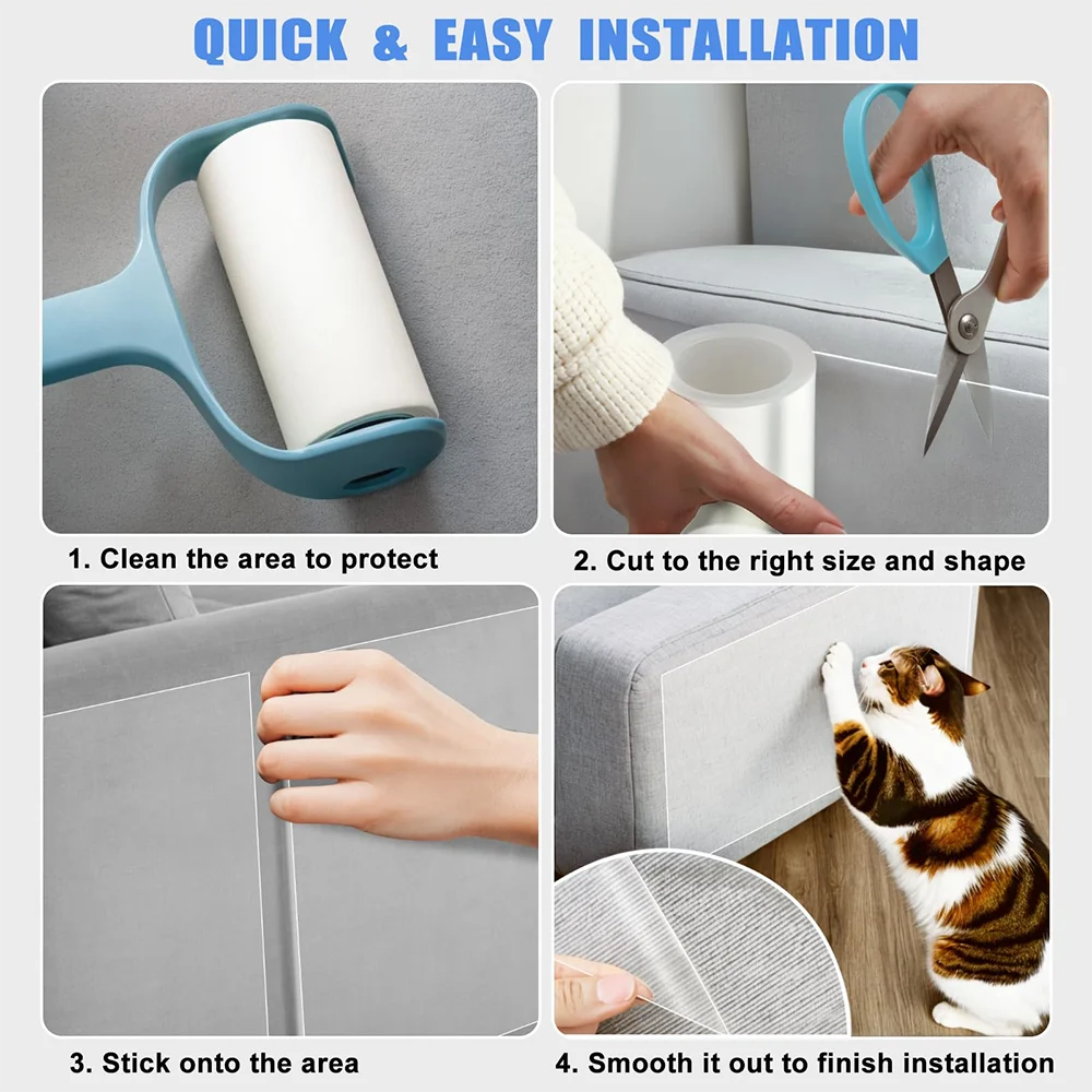 45x300cm Anti Cat Scratch Furniture Protector Self-Adhesive Peelable Cat Training Protectors PVC Transparent Tape for Couch Sofa