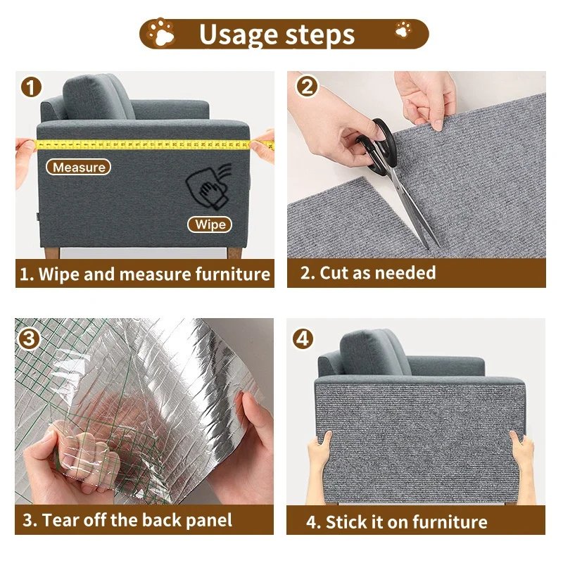 Trimmable Cat Scratching Mat Cat Scratcher Sofa Tape Scratching Post Self-adhesive Carpet Cats Scratch Board Cat Accessories