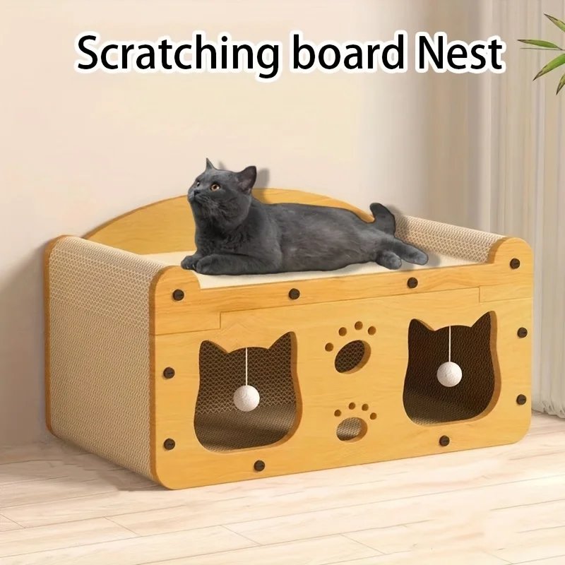 Cat scratch sofa with durable cardboard nest, scratch column, and interactive toys - indoor cat scratch sofa all year round Cat scratch sofa with durable cardboard nest, scratch column, and interactive toys - indoor cat scratch sofa all year round
