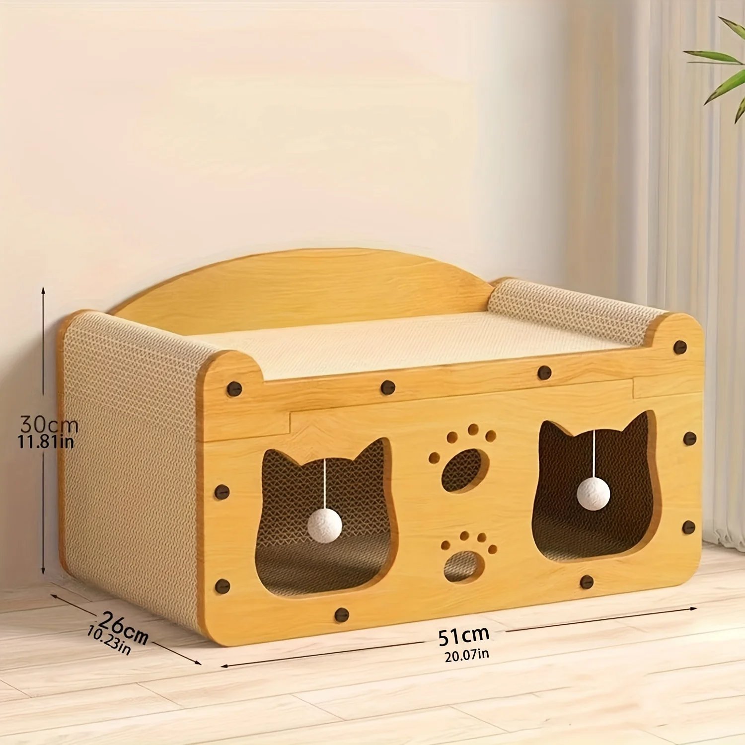Cat scratch sofa with durable cardboard nest, scratch column, and interactive toys - indoor cat scratch sofa all year round Cat scratch sofa with durable cardboard nest, scratch column, and interactive toys - indoor cat scratch sofa all year round
