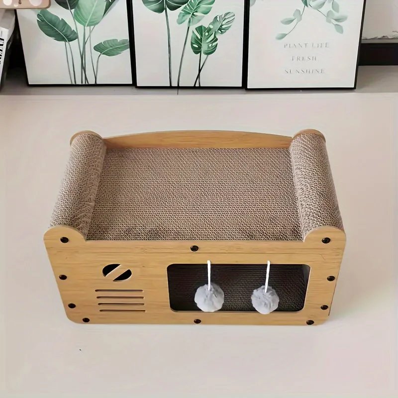 Cat scratch sofa with durable cardboard nest, scratch column, and interactive toys - indoor cat scratch sofa all year round Cat scratch sofa with durable cardboard nest, scratch column, and interactive toys - indoor cat scratch sofa all year round