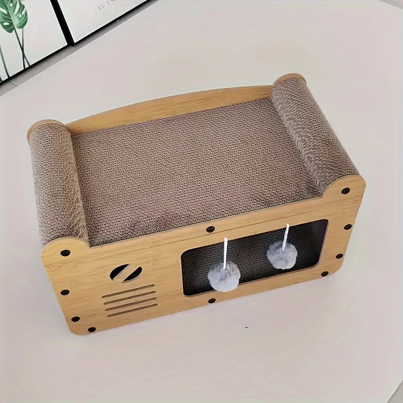 Cat scratch sofa with durable cardboard nest, scratch column, and interactive toys - indoor cat scratch sofa all year round Cat scratch sofa with durable cardboard nest, scratch column, and interactive toys - indoor cat scratch sofa all year round