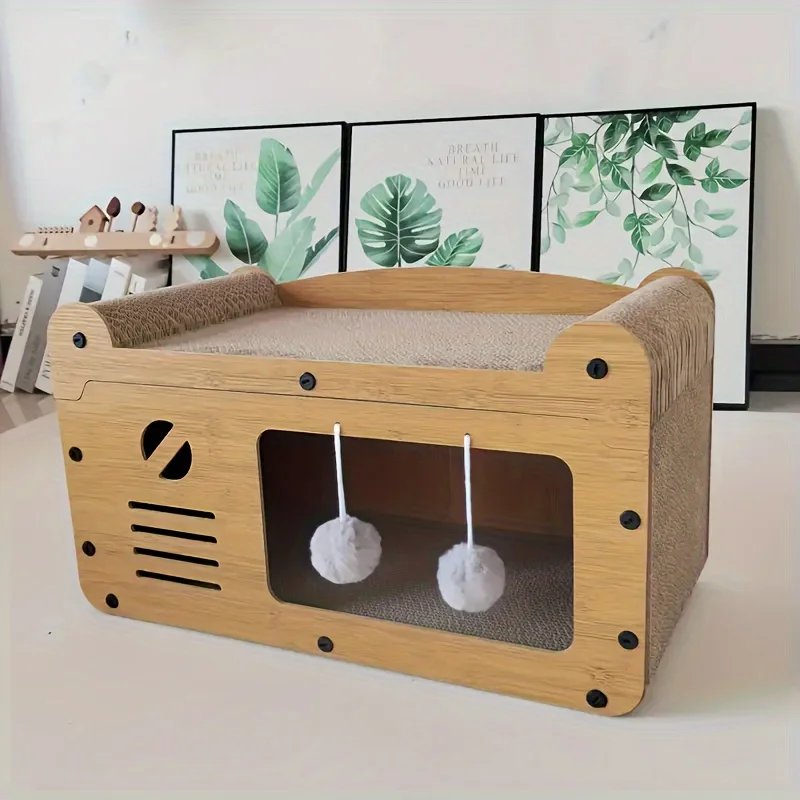 Cat scratch sofa with durable cardboard nest, scratch column, and interactive toys - indoor cat scratch sofa all year round Cat scratch sofa with durable cardboard nest, scratch column, and interactive toys - indoor cat scratch sofa all year round