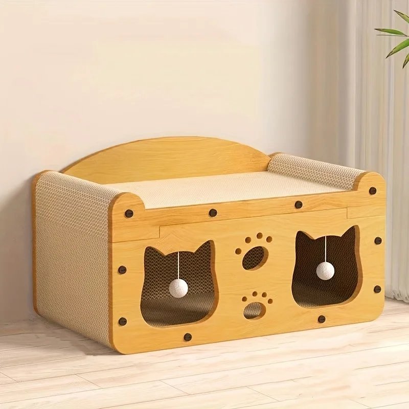 Cat scratch sofa with durable cardboard nest, scratch column, and interactive toys - indoor cat scratch sofa all year round Cat scratch sofa with durable cardboard nest, scratch column, and interactive toys - indoor cat scratch sofa all year round
