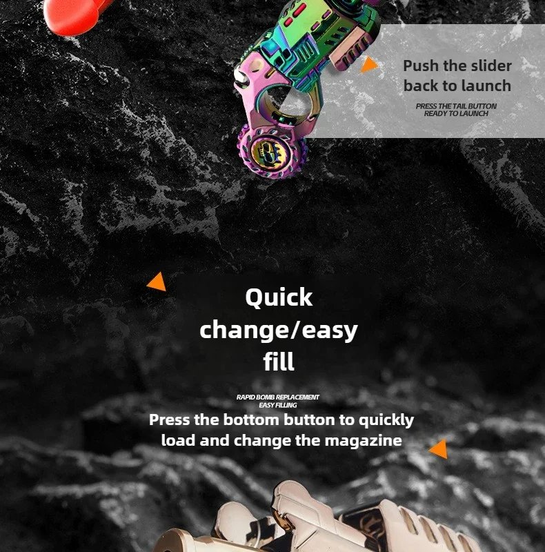 Shell-Ejecting Alloy Toy Pistol Set Stress Relief Fidget Sensory Toy Mini Finger Spinning Top EDC Desk Gadget Gift for Teen Boys