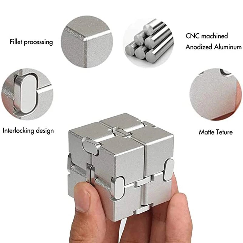 Metal Infinity Cube Fidget Aluminum Alloy Heavy 155g Stress and Anxiety Relief Toys Ultra Durable Gifts for Adults and Teens