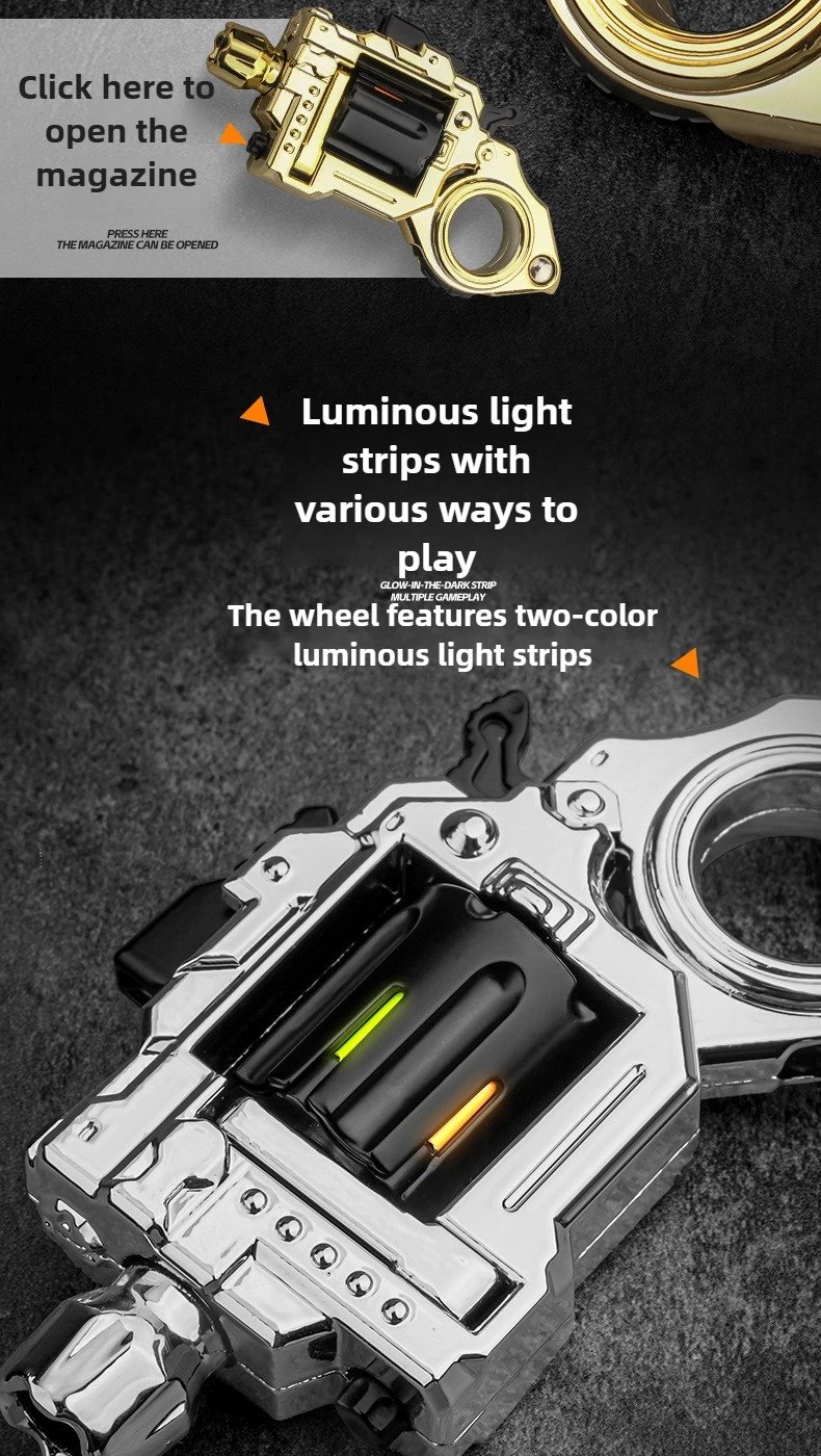 One Hand Spin Shoot Alloy Revolver EDC Metal Fidget Toy with 20 Plastic Bullets Stress Relief Mini Ring Gun for Adults Teens