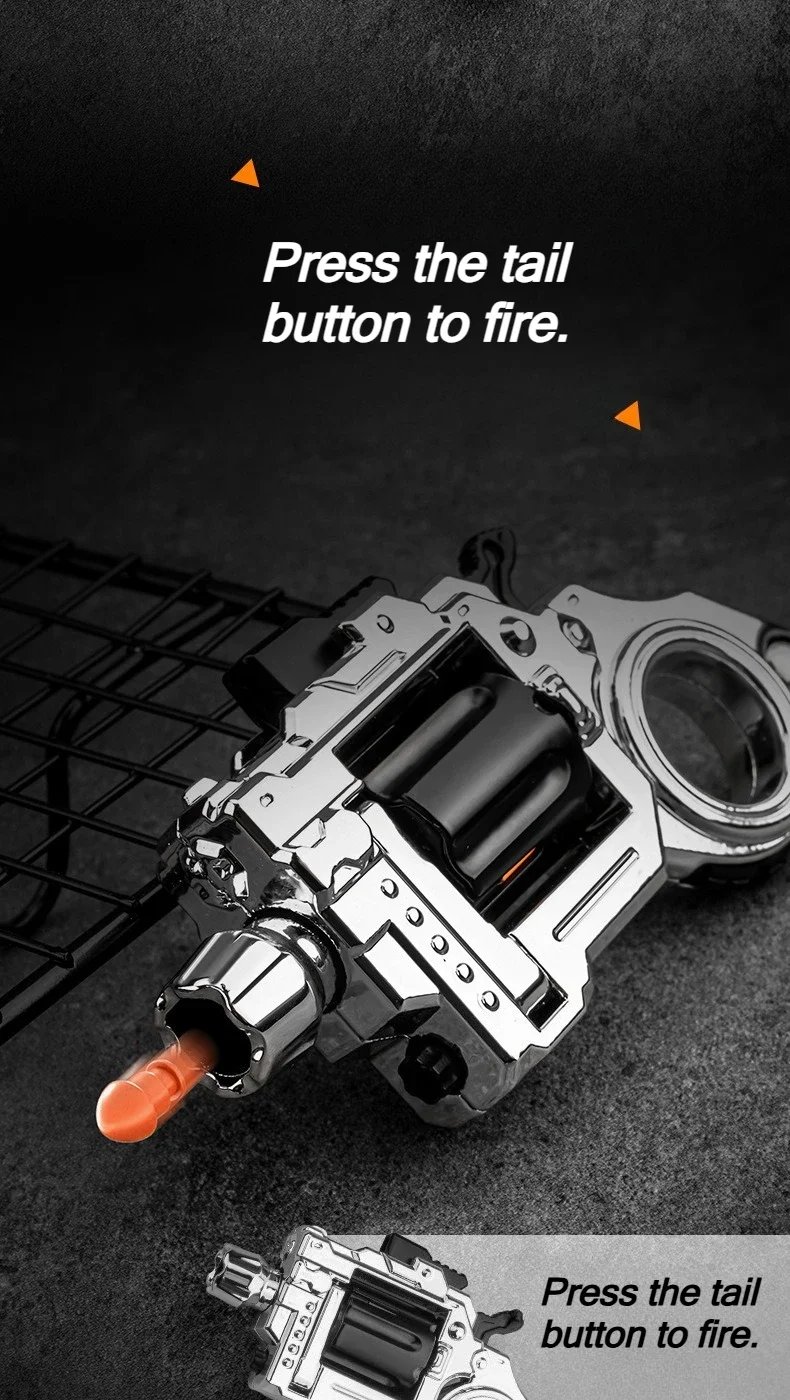 One Hand Spin Shoot Alloy Revolver EDC Metal Fidget Toy with 20 Plastic Bullets Stress Relief Mini Ring Gun for Adults Teens