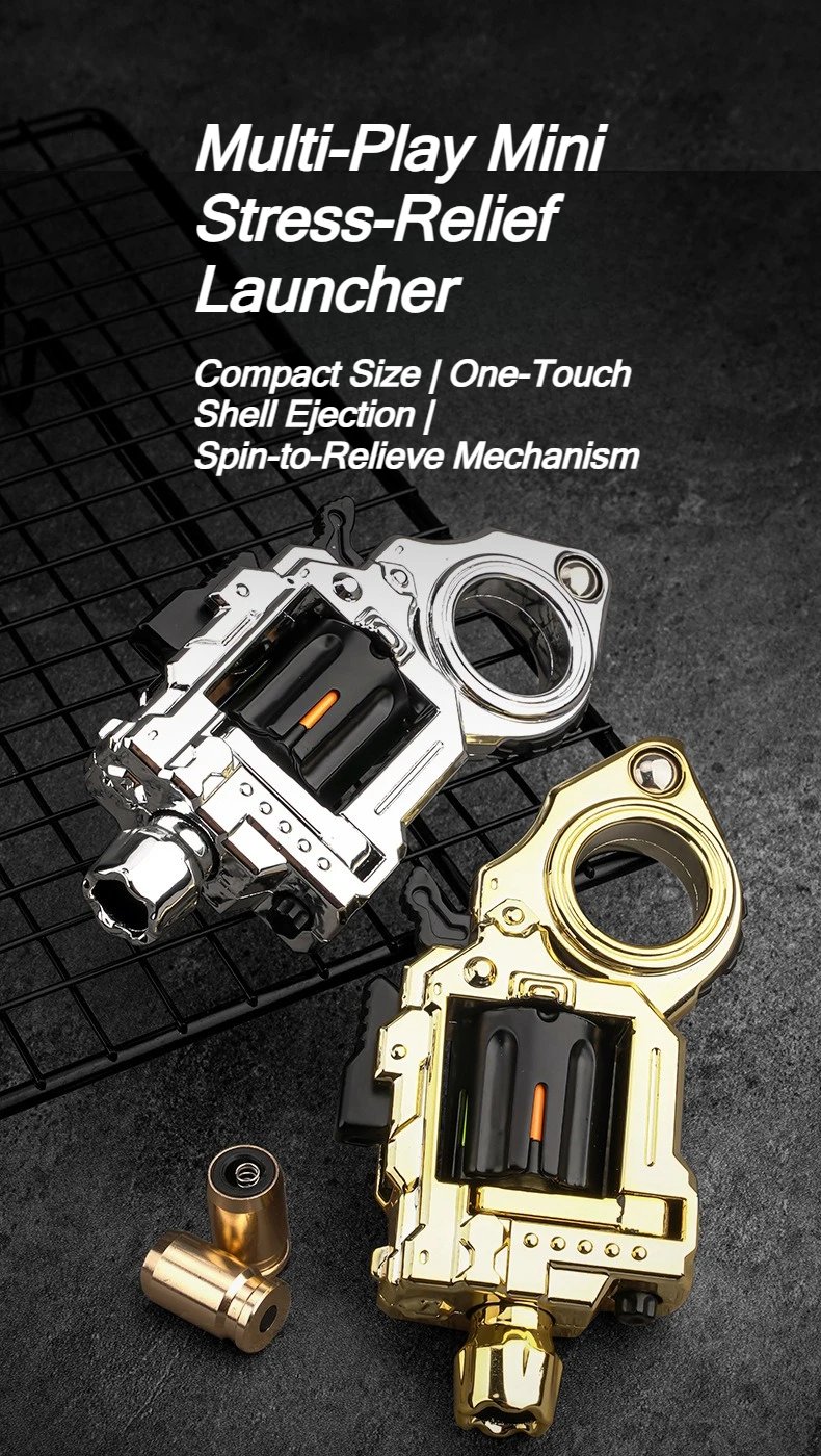 One Hand Spin Shoot Alloy Revolver EDC Metal Fidget Toy with 20 Plastic Bullets Stress Relief Mini Ring Gun for Adults Teens