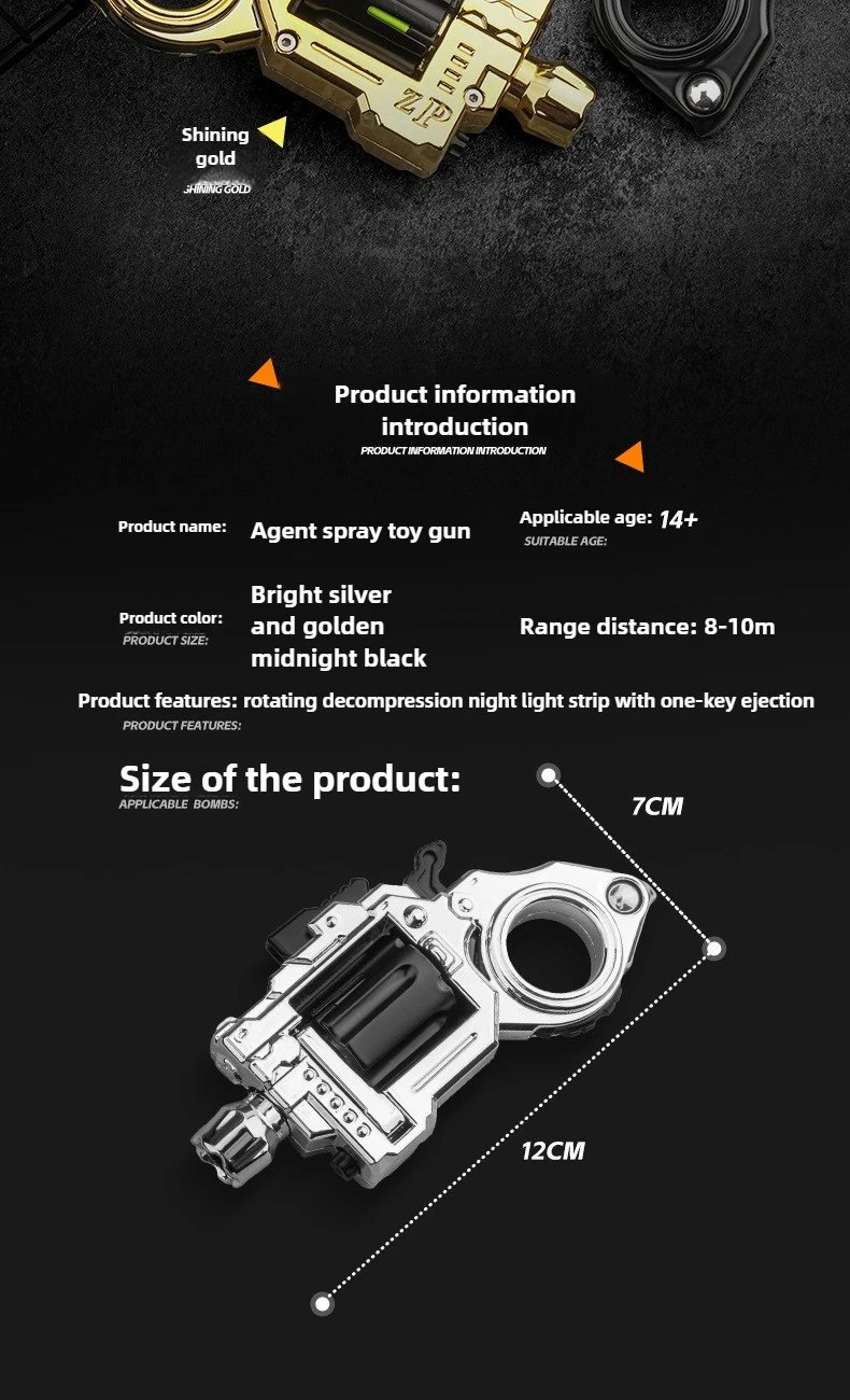 One Hand Spin Shoot Alloy Revolver EDC Metal Fidget Toy with 20 Plastic Bullets Stress Relief Mini Ring Gun for Adults Teens