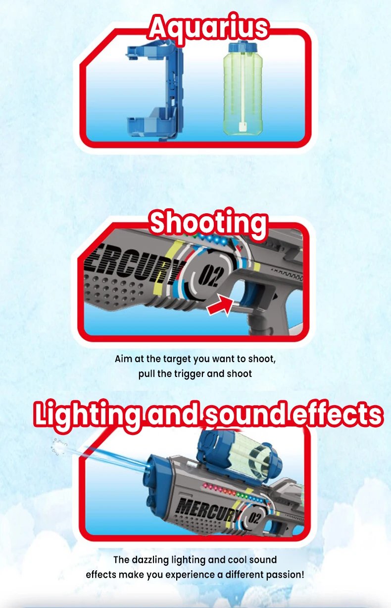 2025 Summer Electric Water Gun Children Toy Fully Automatic Continuous Shooting Water Gun with Sound Effects Luminous Efficacy
