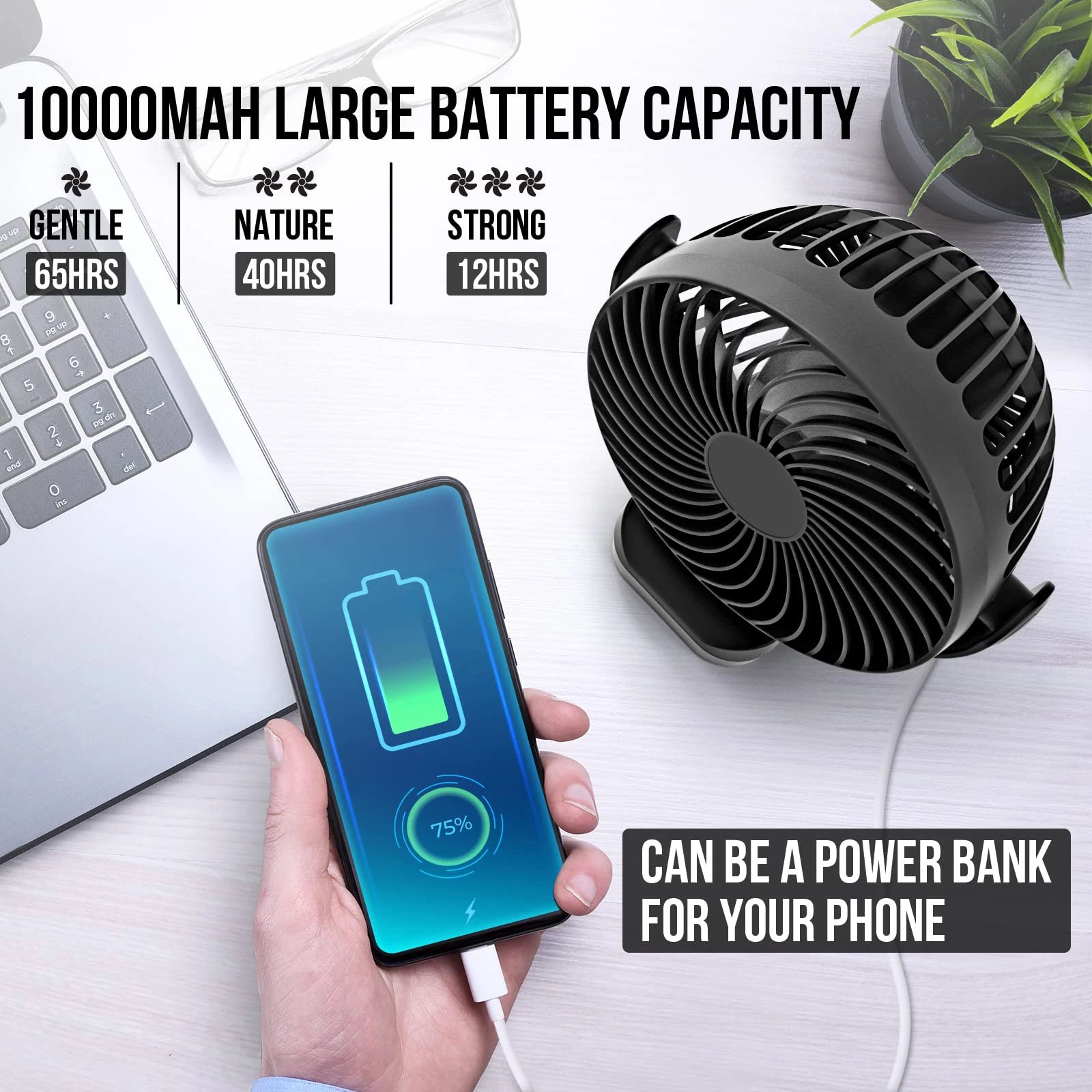 Outdoor camping family gathering mobile cold fan 8000mAh Portable Camping Fan with LED Lantern&Hanging Hook-35H Rechargeable