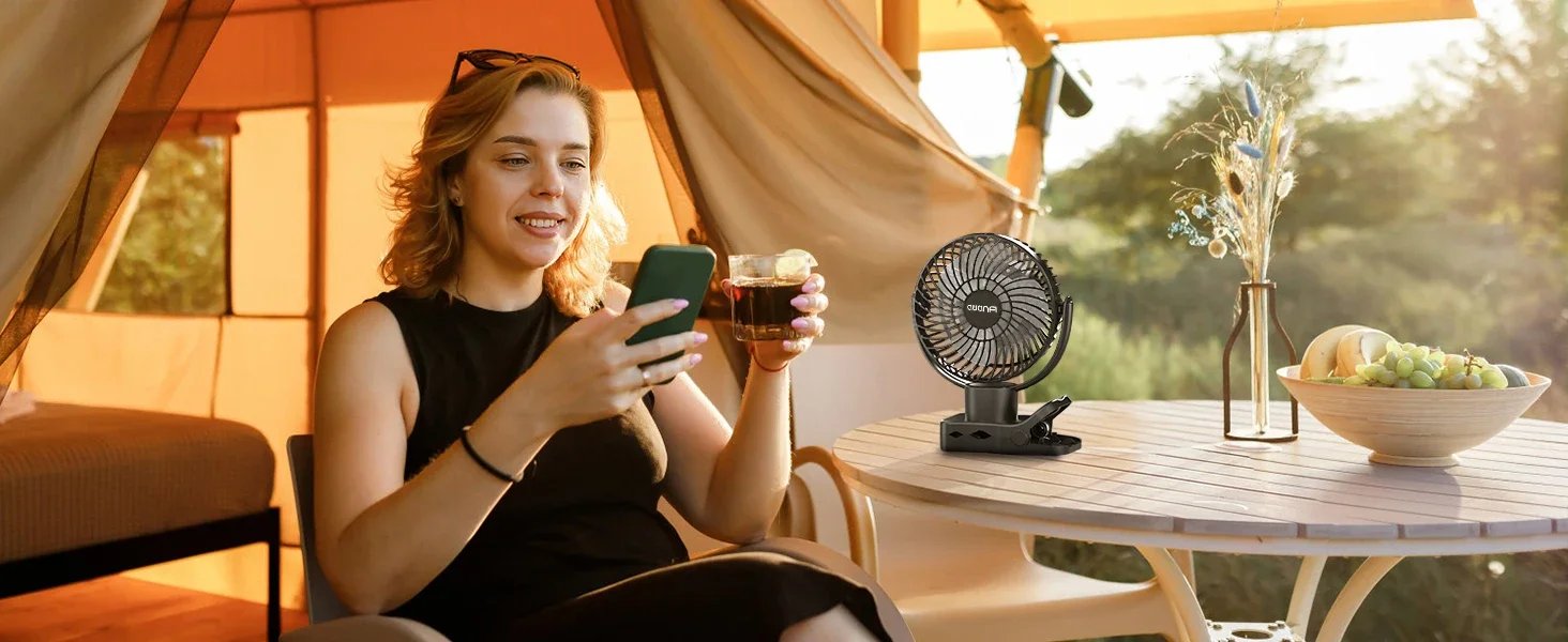 Outdoor camping family gathering mobile cold fan 8000mAh Portable Camping Fan with LED Lantern&Hanging Hook-35H Rechargeable