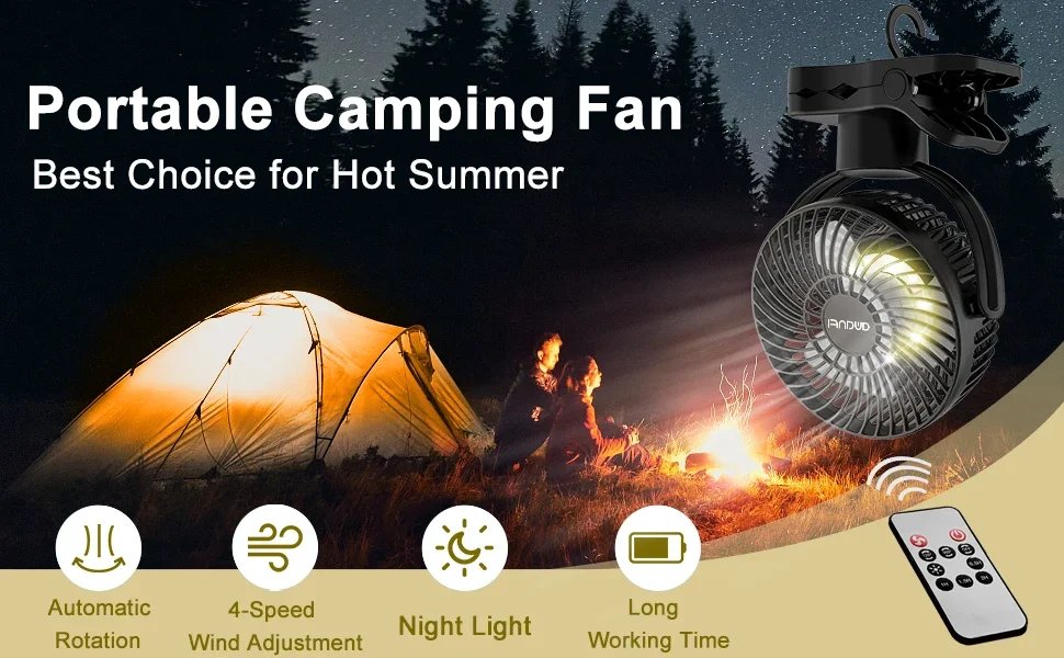 Outdoor camping family gathering mobile cold fan 8000mAh Portable Camping Fan with LED Lantern&Hanging Hook-35H Rechargeable