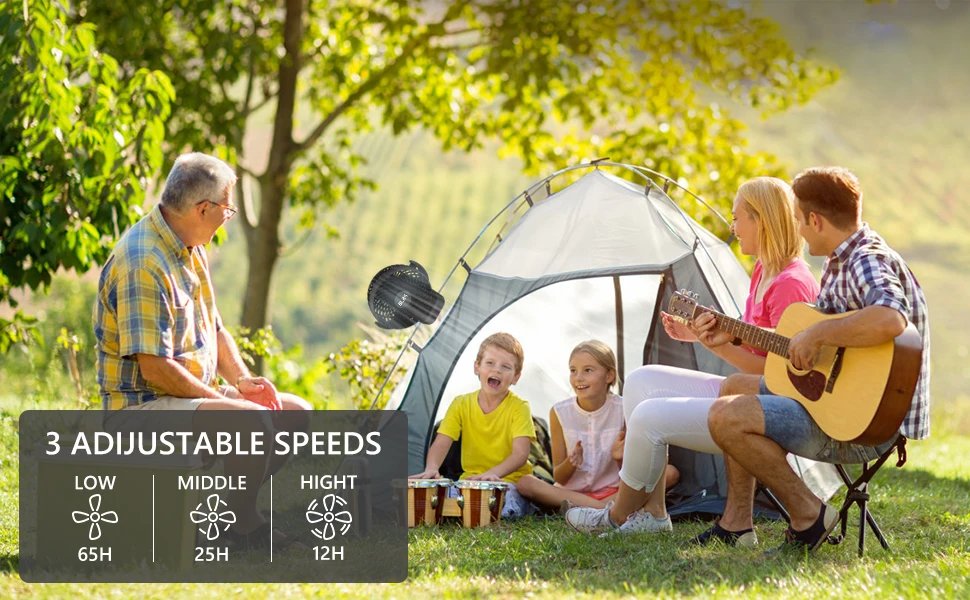 Outdoor camping family gathering mobile cold fan 8000mAh Portable Camping Fan with LED Lantern&Hanging Hook-35H Rechargeable