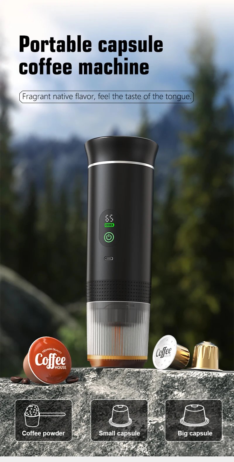 DENOKIN Portable Espresso Coffee Machine With Digital Display 3-in-1 Capsule Coffee Maker for Car & Home Camping Coffee Maker DENOKIN Portable Espresso Coffee Machine With Digital Display 3-in-1 Capsule Coffee Maker for Car & Home Camping Coffee Maker