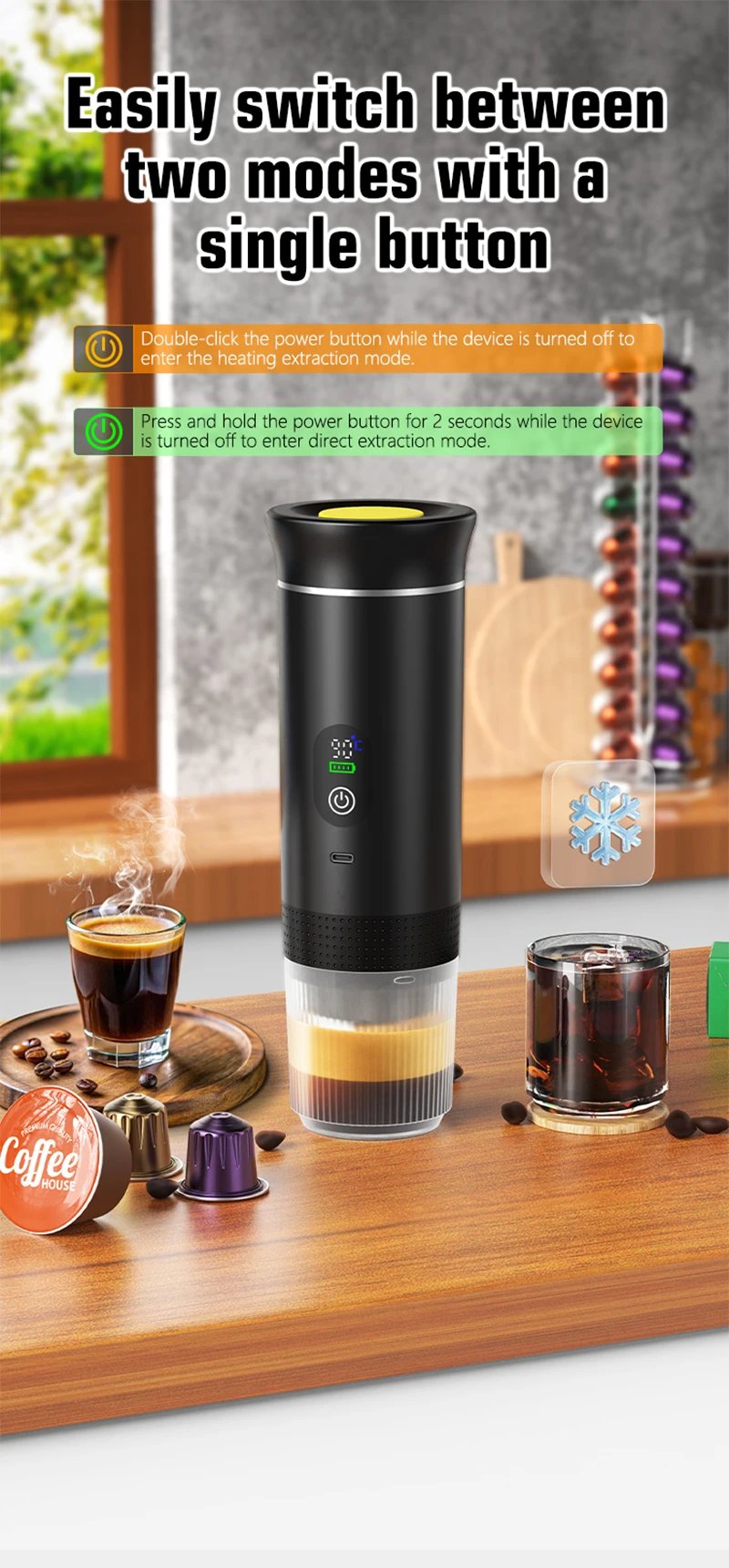 DENOKIN Portable Espresso Coffee Machine With Digital Display 3-in-1 Capsule Coffee Maker for Car & Home Camping Coffee Maker DENOKIN Portable Espresso Coffee Machine With Digital Display 3-in-1 Capsule Coffee Maker for Car & Home Camping Coffee Maker