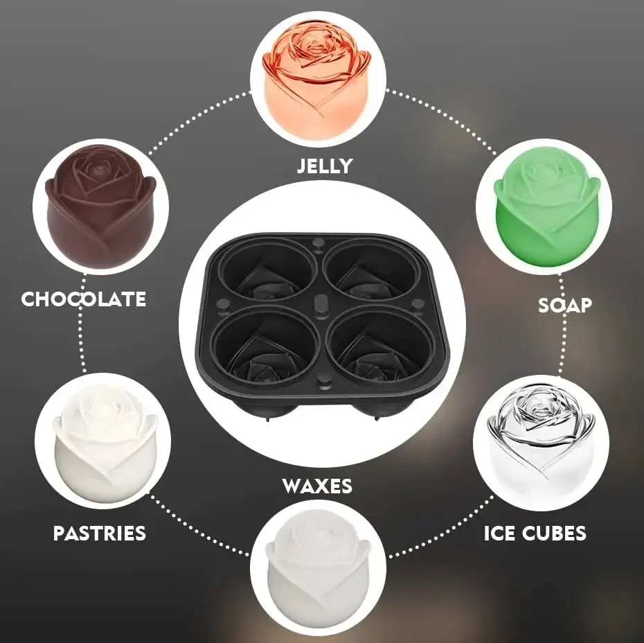 3D Rose Ice Molds 2.5 Inch, Large Ice Cube Trays, Make 4 Giant Cute Flower Shape Ice, Silicone Rubber Fun Big Ice Ball Maker 3D Rose Ice Molds 2.5 Inch, Large Ice Cube Trays, Make 4 Giant Cute Flower Shape Ice, Silicone Rubber Fun Big Ice Ball Maker