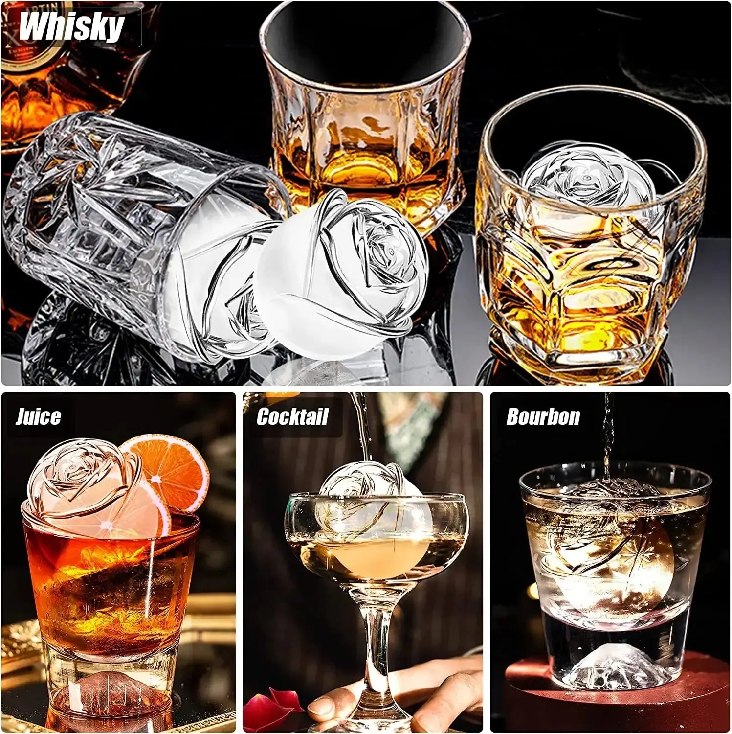3D Rose Ice Molds 2.5 Inch, Large Ice Cube Trays, Make 4 Giant Cute Flower Shape Ice, Silicone Rubber Fun Big Ice Ball Maker 3D Rose Ice Molds 2.5 Inch, Large Ice Cube Trays, Make 4 Giant Cute Flower Shape Ice, Silicone Rubber Fun Big Ice Ball Maker