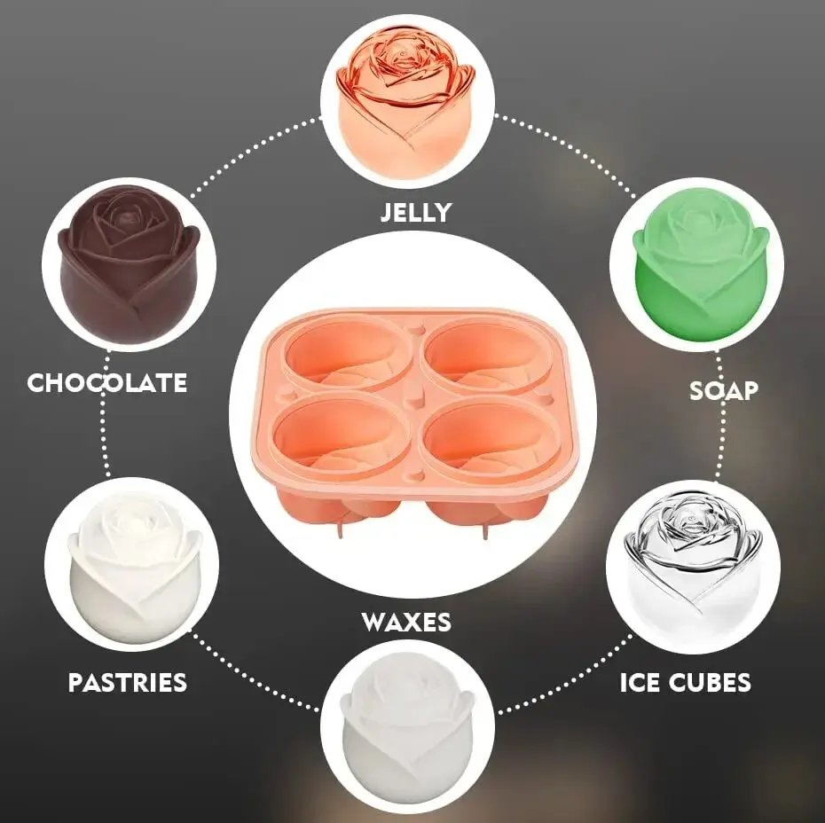 3D Rose Ice Molds 2.5 Inch, Large Ice Cube Trays, Make 4 Giant Cute Flower Shape Ice, Silicone Rubber Fun Big Ice Ball Maker 3D Rose Ice Molds 2.5 Inch, Large Ice Cube Trays, Make 4 Giant Cute Flower Shape Ice, Silicone Rubber Fun Big Ice Ball Maker