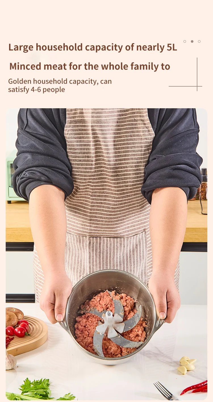 5L Electric Meat Grinders Food Crusher 304S Stainless Steel Multifunctional Vegetable Slicer Baby Processor Kitchen Chopper