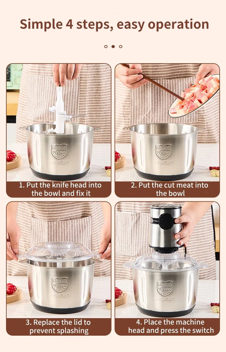 5L Electric Meat Grinders Food Crusher 304S Stainless Steel Multifunctional Vegetable Slicer Baby Processor Kitchen Chopper