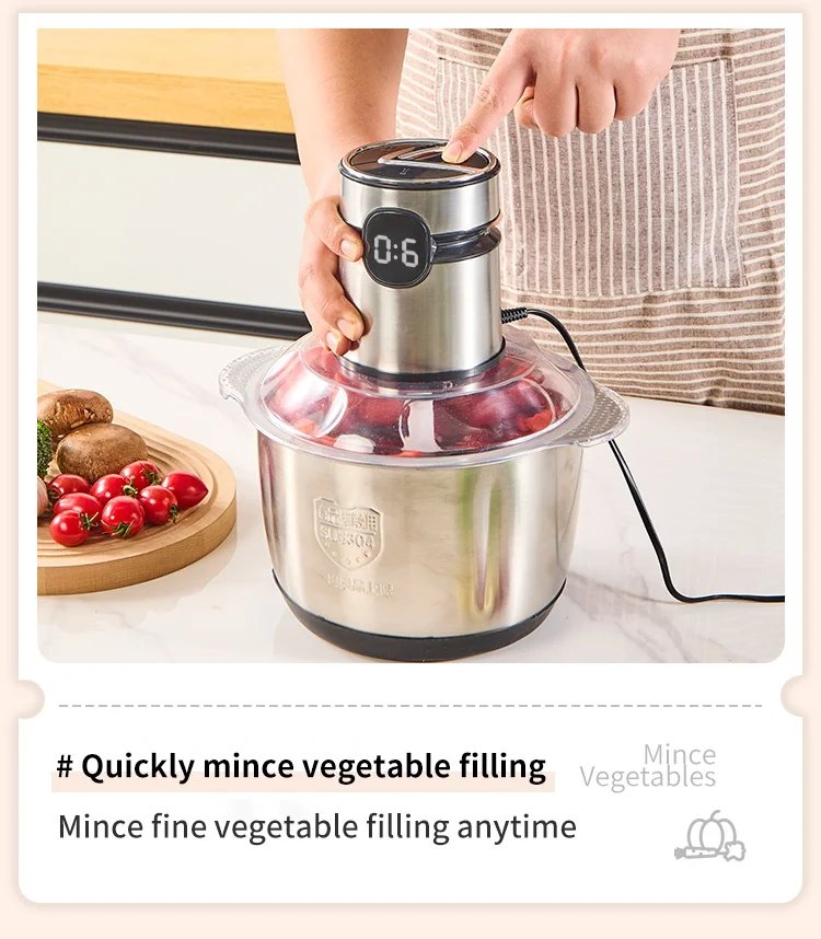 5L Electric Meat Grinders Food Crusher 304S Stainless Steel Multifunctional Vegetable Slicer Baby Processor Kitchen Chopper