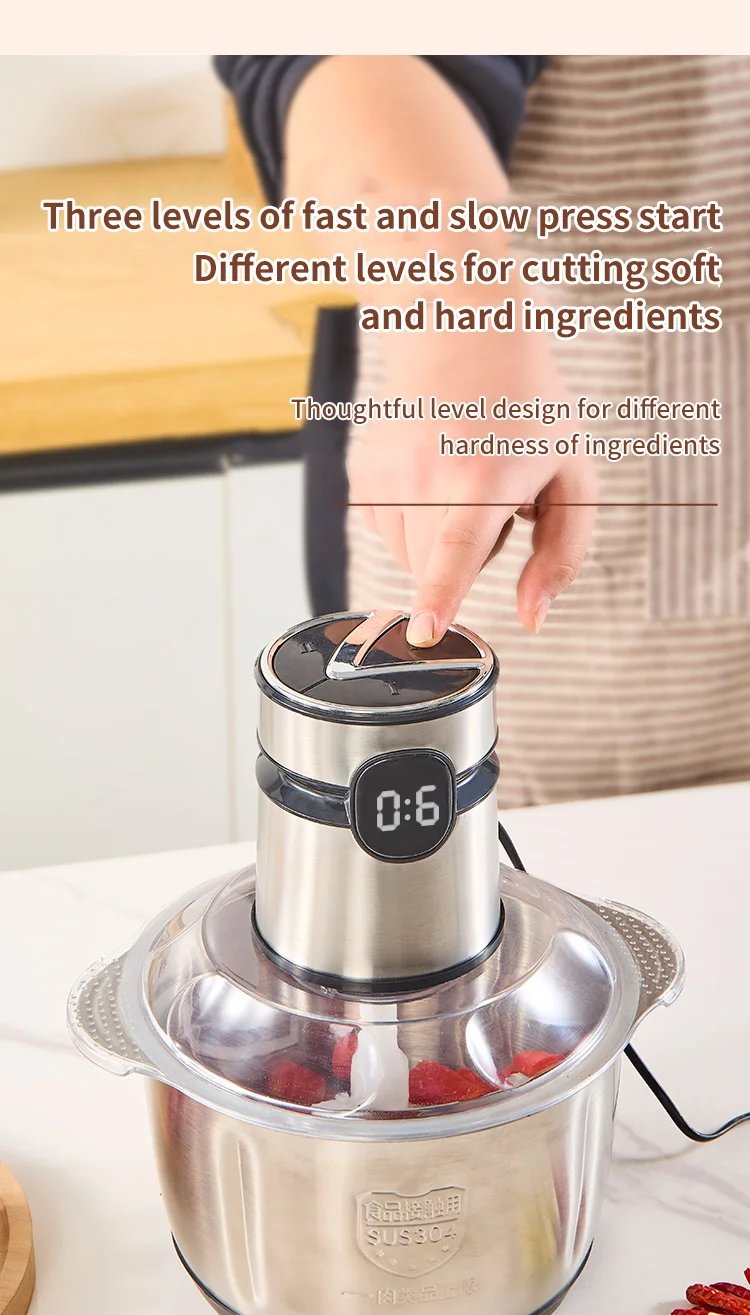 5L Electric Meat Grinders Food Crusher 304S Stainless Steel Multifunctional Vegetable Slicer Baby Processor Kitchen Chopper