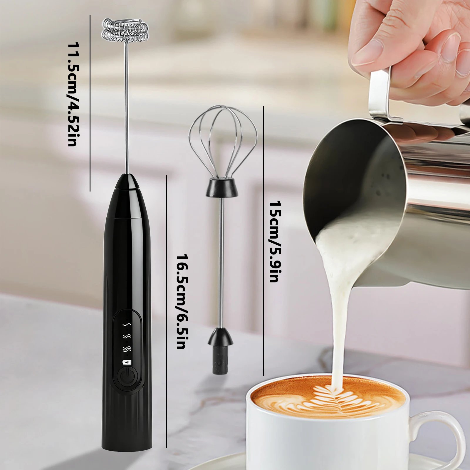 Milk Frother Handheld Foam Maker For Lattes 2/3 Whisks Coffee Cappuccino Frappe Matcha Hot Chocolate Egg Beater Drink Mixer