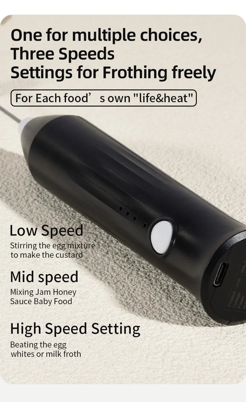 Wireless Milk Frothers  Electric USB Recharge 3 Speeds Handheld Blender Small Coffee Foam Maker Whisk For Coffee Kitchen Tools