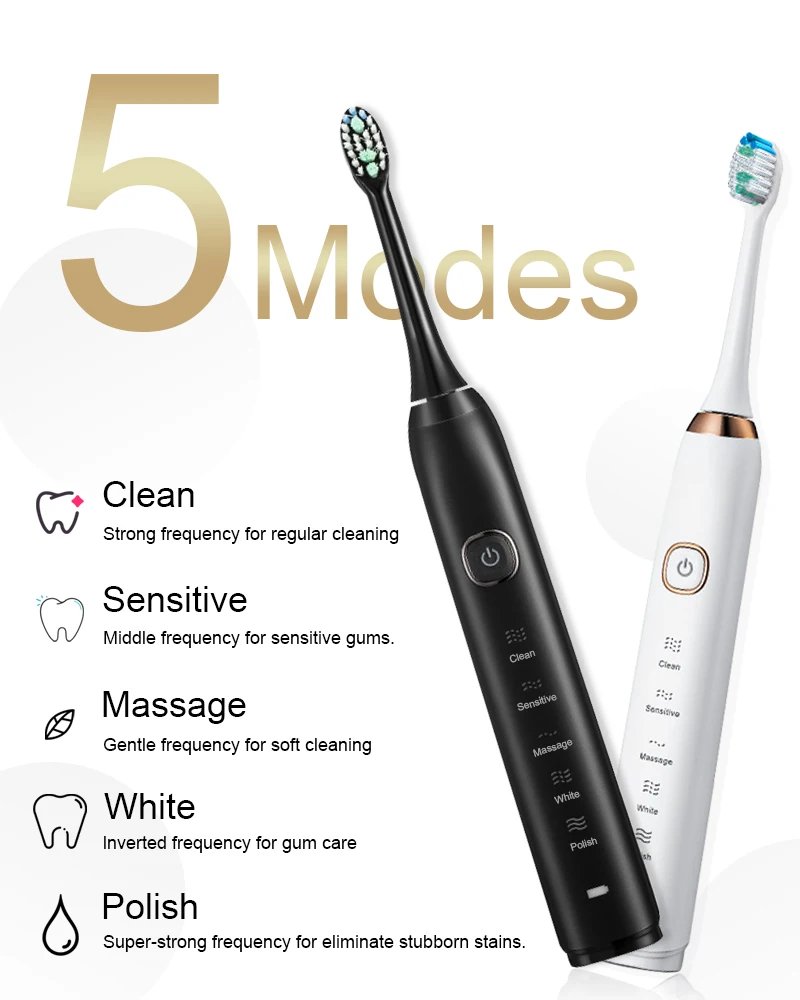 Electric Sonic Toothbrush 8 Brush Heads Smart Ultrasonic Dental Teeth Whitening Rechargeable Adult Tooth Brush Sarmocare S100