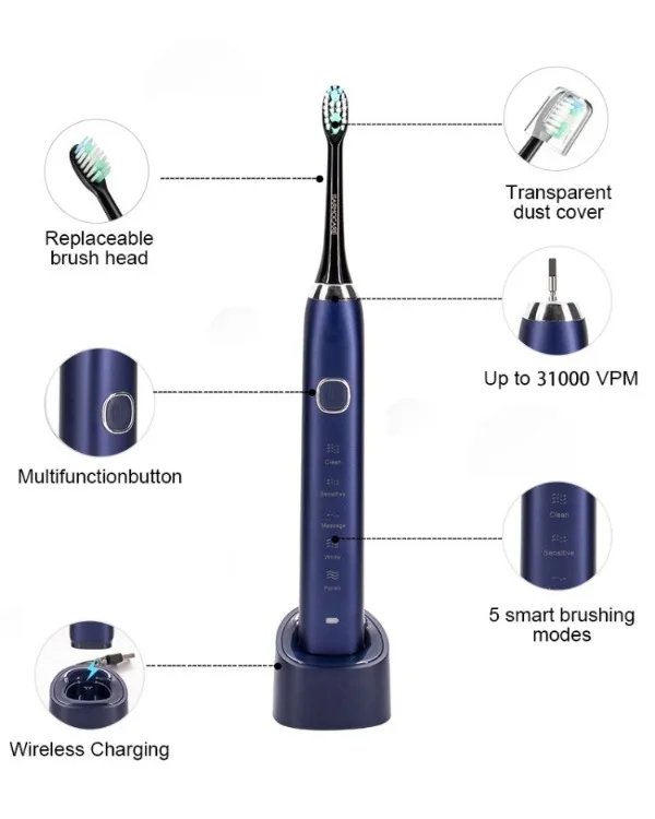Sonic Electric Toothbrush Adults 8 Brush Heads 5 Modes USB Rechargeable IPX7 Waterproof Whitening Power Toothbrushes for Adults Sonic Electric Toothbrush Adults 8 Brush Heads 5 Modes USB Rechargeable IPX7 Waterproof Whitening Power Toothbrushes for Adults