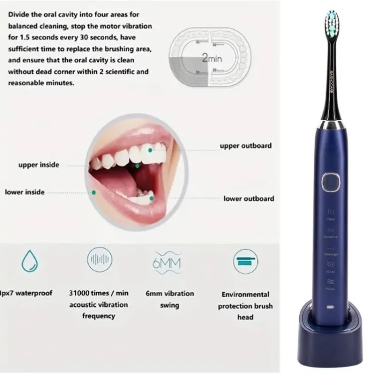 Sonic Electric Toothbrush Adults 8 Brush Heads 5 Modes USB Rechargeable IPX7 Waterproof Whitening Power Toothbrushes for Adults Sonic Electric Toothbrush Adults 8 Brush Heads 5 Modes USB Rechargeable IPX7 Waterproof Whitening Power Toothbrushes for Adults