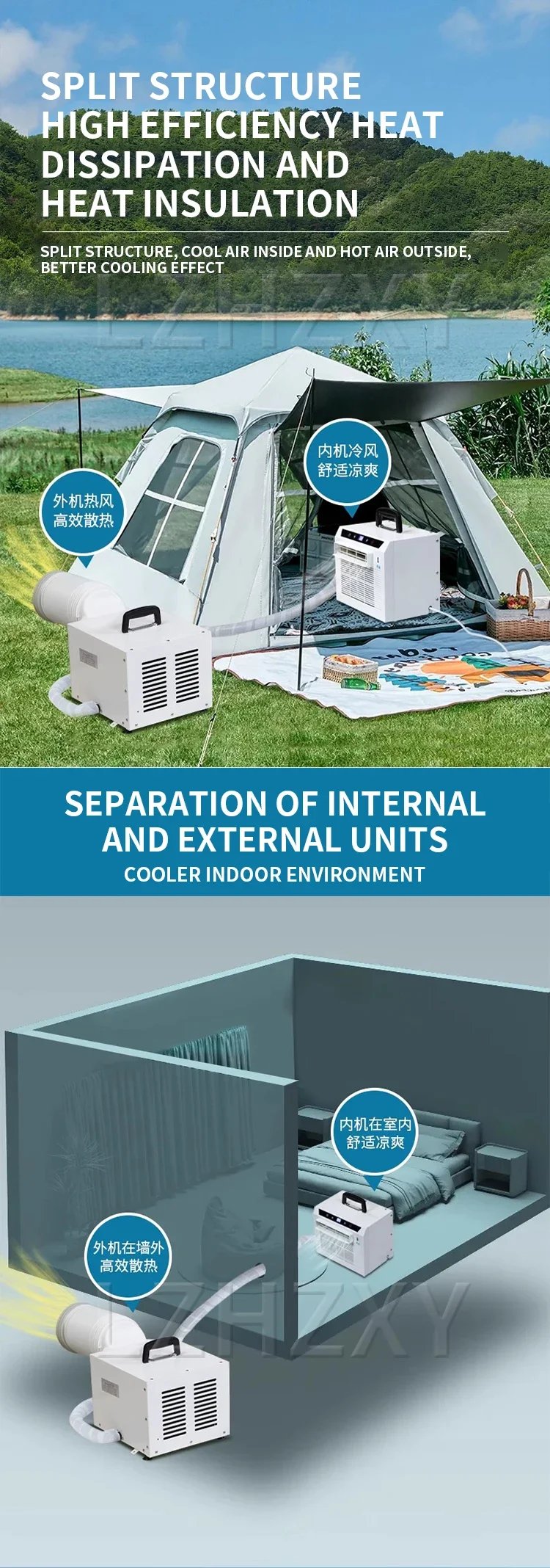 Split Mobile Air Conditioner Car Air Conditioner Portable Home Air Conditioner Free Installation Camping Tent 3000BTU